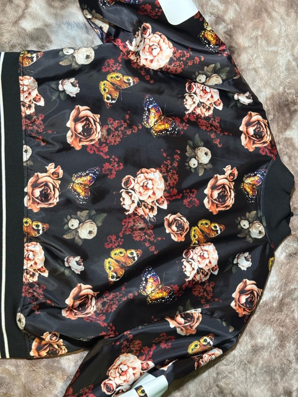 Puma Black Bomber Jacket with Coral Rose Print - Picture 6 of 7